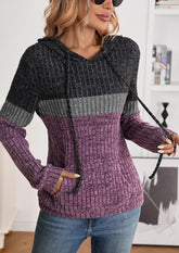 Color Block Casual Hoodie with Front Pocket